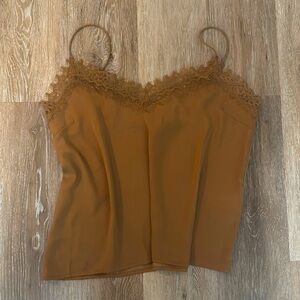 Tan Silk Camisole with Frayed Lace
